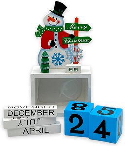 Countdown Kalender Würfel aus Holz mit Schneemann Deko, Holz Weihnachten Adventskalender, Countdown-Kalender Weihnachtsschmuck Desktop Dekorationen -B
