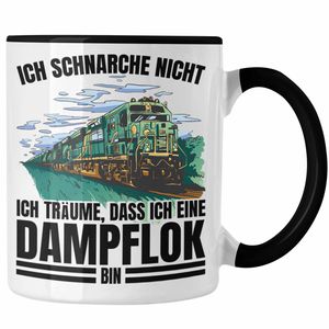 Trendation - Ich Schnarche Nicht Tasse Lokomotive Dampflok Spruch Geschenk für lokführer Eisenbahn Geschenkidee für Männer (Schwarz)