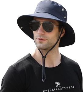 Sonnenmütze Herren Sommerhut UV Schutz Fischerhut mit Breiter Krempe Wanderhut Dunkelblau