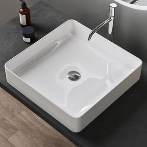 doporro® Aufsatzwaschbecken Keramik Waschbecken 500x350x110 mm weiß glänzend Gäste WC Handwaschbecken Waschtisch Brüssel105