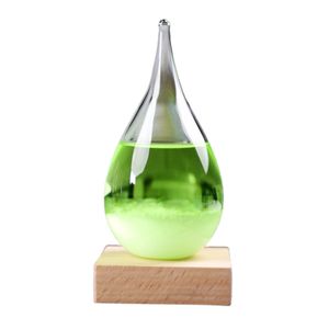 transparentes Tröpfchen -Sturmglas mit Holzbass -Haus Barometer Flasche Dekor-Grün