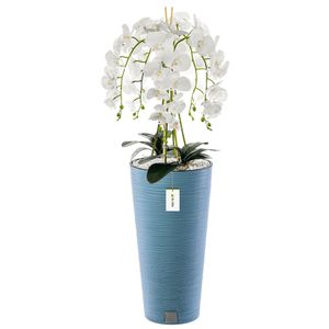 Künstliche Orchidee Kaskaden Blumenstrauß Weiß im Topf Blau H 110 cm Heimbüro Dekoration, Kunstpflanze Orchidee, Kunstblume, Künstliche Orchidee im Topf