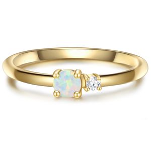 Ring Sterling Silber gelbgold Opal (synth.) Zirkonia weiß 52