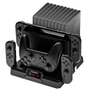 snakebyte DUAL CHARGE: BASE S - Nintendo Switch Ladestation, Organizer für 10 Switch Spiele, Ladefunktion für 1 Pro Controller und 2 Joy-Cons