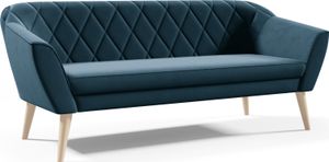 GUTTO Sofa 3 Sitzer -- FOX  -- Blau Sitzbank Samt Holzfüße Schnelle Lieferung skandinavischer Stil - schöne Steppung