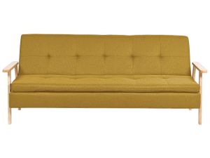 BELIANI 3-Sitzer Sofa Senfgelb Stoffbezug Gesteppt mit Schlaffunktion Hohen Armlehnen Skandinavisch Retro-Stil Wohnzimmer Schlafsofa Sofabett