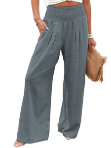 Lässige Damenhosen mit elastischer Taille, Urlaub, Boho, groß, Freizeitkleidung, locker,Farbe: Hellgrau,Größe:XL