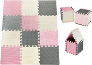 Pěnové puzzle 12 ks. - vzdělávací pěnová rohož 120 x 90 x 1,2 cm s okrajem - růžová