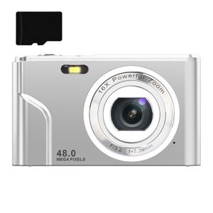 INF Digitalkamera mit 48 MP, 1080p HD-Video, 16x Zoom, 32GB-Speicherkarte Silber