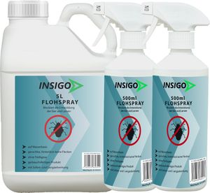 INSIGO 5L + 2x500ml Anti-Flohspray, Mittel gegen Flöhe, Flohschutz, Katzenfloh, Hundefloh, Insektenschutz, gegen Ungeziefer & Parasiten, Innen & Außen