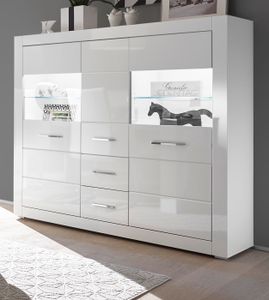 Highboard "Carrara" weiß Hochglanz Wohn- und Esszimmer Vitrine 149 x 142 cm