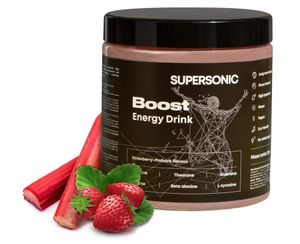 SUPERSONIC Boost Energy Drink Pulver 215 g - Erdbeere - Rhabarber - Koffein Elektrolytgetränk Ohne Zucker