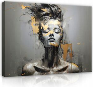 Leinwandbilder Abstrakt Frau Grau Gold 120x80 cm XXL Modern Canvas Bild auf Leinwand Bilder Leinwandbild Wandbilder Wohnzimmer Schlafzimmer