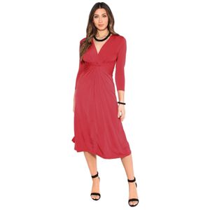 Krisp Damen Midi-Kleid mit 3/4-Ärmeln und Knoten-Design vorne KP100 (46 DE) (Rot)