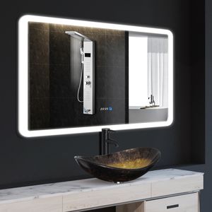 Puluomis Badspiegel Wandspiegel Schminkspiegel mit Beleuchtung, 80x60cm Beschlagfrei Badezimmerspiegel mit Touchschalter und Uhr , LED Dimmbar einstellbare Helligkeit 6500K , , IP44 energiesparend