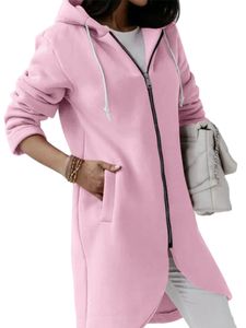 Damen Übergangsjacke Mit Kapuze Warm Winter Sweatjacke Kapuzen Lang Jacke Mantel,Farbe: Rosa,Größe:M