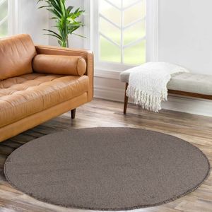 Teppium Wohnzimmer Teppich Uni Kurzflor Modern Einfarbiges Design Pflegeleicht , Mokka-1, 160 cm Rund