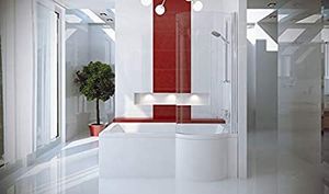 BADLAND Badewanne Rechteck Inspiro RECHTS 160x70 mit Acrylschürze, Glasabtrennung, Füßen und Ablaufgarnitur GRATIS