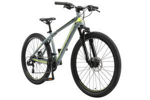BIKESTAR hliníkový horský bicykel 26 palcov, 21 rýchlostí hardtail šport MTB 16 palcový rám kotúčová brzda odpružená vidlica, šedá žltá