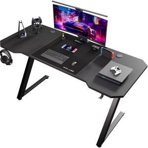 GTPLAYER 120 x 60cm Gaming Tisch, Gaming Schreibtisch mit Mauspad, PC Tisch Gamer Tisch Computertisch mit Kopfhörerhaken und Getränkehalter Schwarz