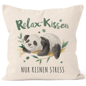 Kissenbezug Spruch Relaxkissen nur kein Stress Panda-Bär Dekokissen Geschenk SpecialMe® Kein Stress natur 40cm x 40cm