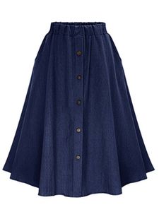 Damen Jeansröcke Hohe Taille Faltenröcke Midi Rock Vintage Bohemian Sommer Röcke Marineblau,Größe 3XL
