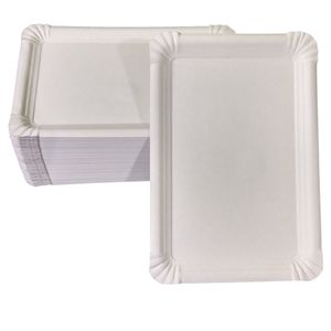 100 plochých papierových tanierov bielych štvorcových 16 x 23 cm