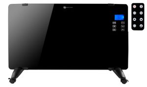 Glasflächenheizer Glaskonvektor Heizung mit LCD-Display Touchscreen und Fernbedienung 2000W Schwarz/Weiß 8958, Farbe:Schwarz/ black