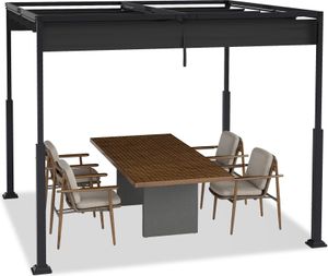 JOIEYOU 3x3m Garten Pergola Stabile Gartenlauben mit Stahlrahmen & Schiebedach, 245cm Hoch Pavillon mit UV-Schutz Einziehbar Welle Überdachung Partyzelt für Balkon Terrasse Strand (Schwarz)