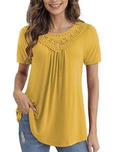 Damen Blusen Sommer Shirts Kurzarm Tops Rundhals Tshirts Elegant Lässig Oberteile Gelb,Größe XL