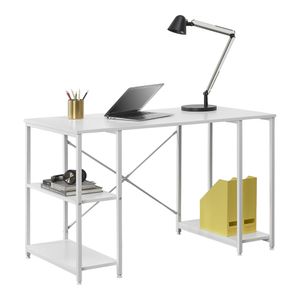 [en.casa] Schreibtisch Aarhus mit 3 Ablagen in Weiß Bürotisch mit Regalen Computertisch Arbeitstisch PC Tisch