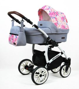 Polbaby Kinderwagen Optimal,3in1 -Set Wanne Buggy Babyschale Autositz mit Zubehör Peony Rose