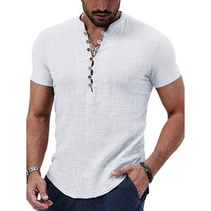 Herren Kurzarm T-Shirt Leinen Shirt Männer Freizeithemd Casual Leicht Slim Fit Tshirt Weiß,Größe:M