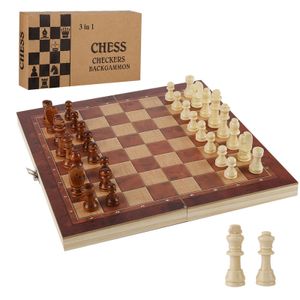 Jiubiaz Schachspiel Handarbeit klappbar Spiel Schachtisch Schach aus Holz 3 in1 29*29CM
