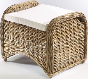 Kobolo Rattanhocker CARDIFF Hocker aus Rattan in kubu gray mit Kissen