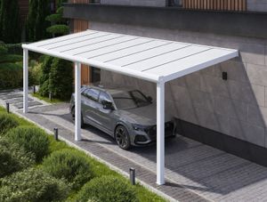 Durchdacht Carport aus Aluminium Weiß 1000x250 Opal Polycarbonat LED Lampen