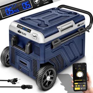 tillvex® Kompresorový chladiaci box elektrický 50 l / námornícka modrá | Elektrický mraziaci box s APP ovládaním USB pripojenie 12/24 V 230V | Chladnička do -20 °C