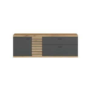 Norris WO:Ko.+Fr.Anthrazit Melamin/ Evoke Oak NB mit schwarzen Rillen,TV-Lowboard