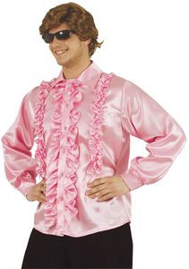 Rüschenhemd rosa Retro Herren Hemd 70er Jahre Disco Karneval Fasching Kostüm XL