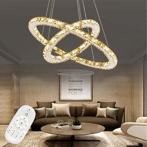 YARDIN 48W LED Moderne Kristall Kronleuchter Dimmbar Pendelleuchte Kreative Hängelampe, 2 Ringe Einstellbare Deckenleuchte Schlafzimmerlampe