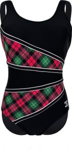 BECO the world of aquasports Badeanzug Scottish Glam mit Powermesh-Frontmieder für Shaping-Effekt schwarz-rot 44 D