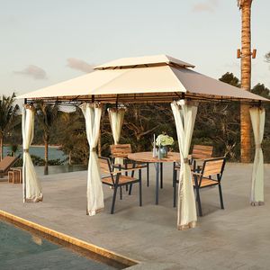 COSTWAY Pavillon Metall 3x4m, Gartenpavillon mit abnehmbaren 4 Seitenwänden, Gartenzelt Luxus, Festzelt Partyzelt Stabil, Dachplane fürs Picknicken, Grillen, Hochzeiten (Braun)