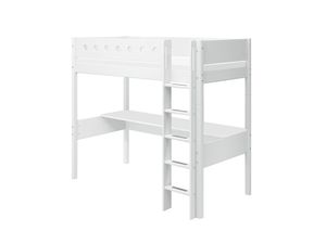 White Hochbett mit senkrechter Leiter und Schreibtisch 90x200 cm Weiß, Matratze:mit