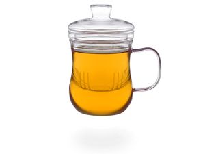 tea4chill Teetasse mit Sieb und Deckel, Glastasse 400ml, geschwungen, Borosilikatglas
