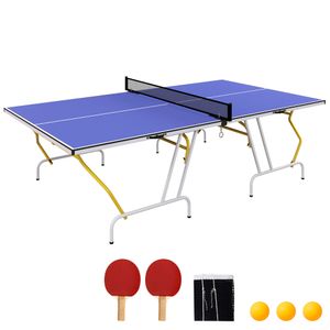 SPORTNOW Tischtennisplatte Tischtennistisch in Viertel Klappbar mit Tischtennisnetz, 2 Tischtennisschlägern, 3 Bällen, Blau