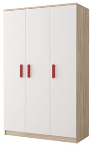 Drehtürenschrank Kleiderschrank Schrank SONOMA/WEISS 120CM GRIFFE ROT - JONAS 19