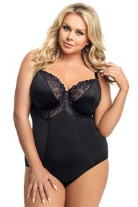 Gorsenia k356 gala body dame maxi shapewear stickerei soft-cups regulierbar eu, schwarz, 90g