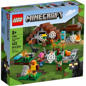 LEGO 21190 Minecraft Das verlassene Dorf, Spielzeug mit Zombiejäger Lager, Werkstatt, Farm und Haus Zubehör, Zombiedorfbewohner und Katze