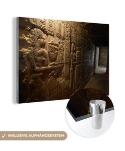 MuchoWow® Große XXL Glasbilder - Bilder auf Wandbild - Foto auf Glas Korridor in einem ägyptischen Tempel 150x100 cm Wanddekoration aus Glas - Acrylglasbild - Acrylbilder - Moderner
