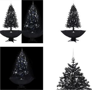 vidaXL Śnieżna choinka z parasolem czarna 190 cm PVC - Śnieżna choinka - Śnieżne choinki - Choinka z opadami śniegu - Choinki z opadami śniegu